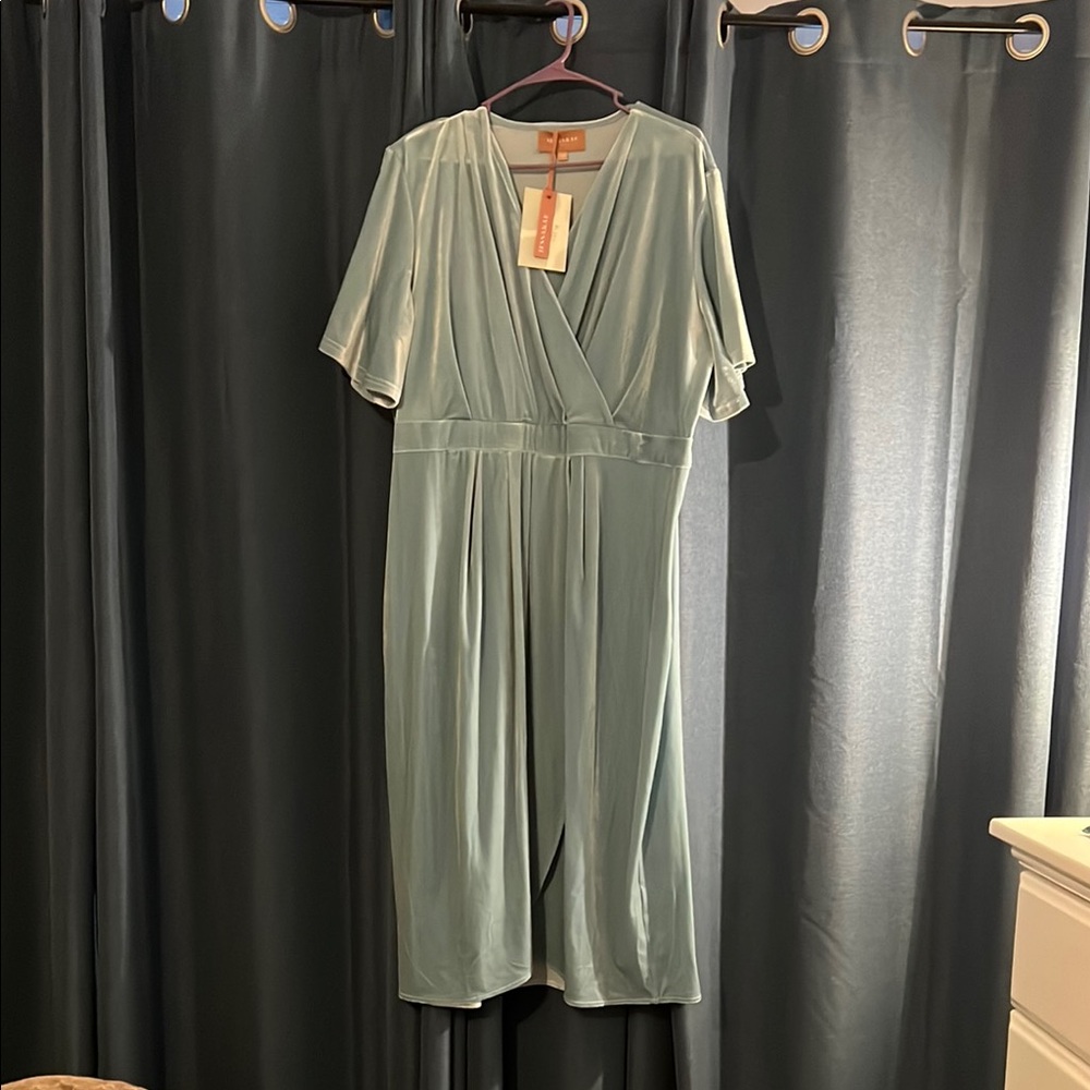 Green Velvet Faux Wrap Dress